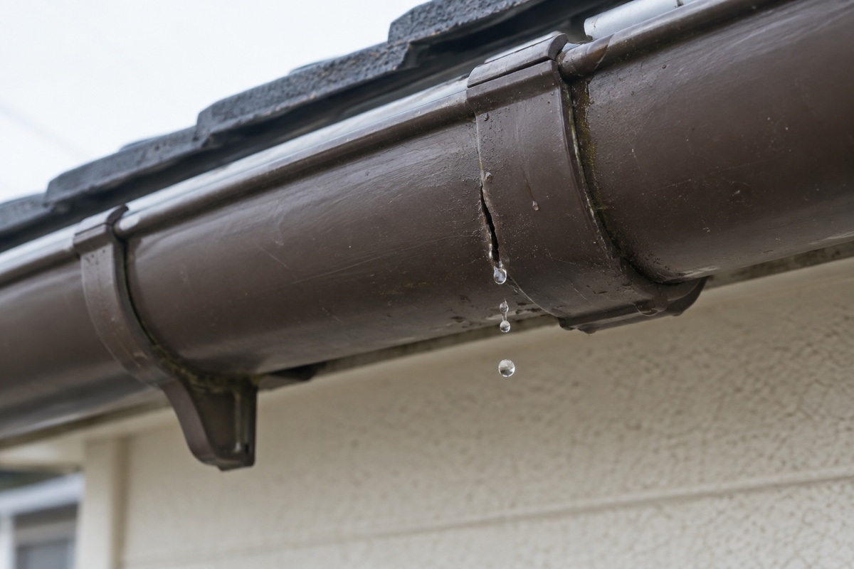 雨樋の継ぎ目付近の水漏れを説明するイメージ